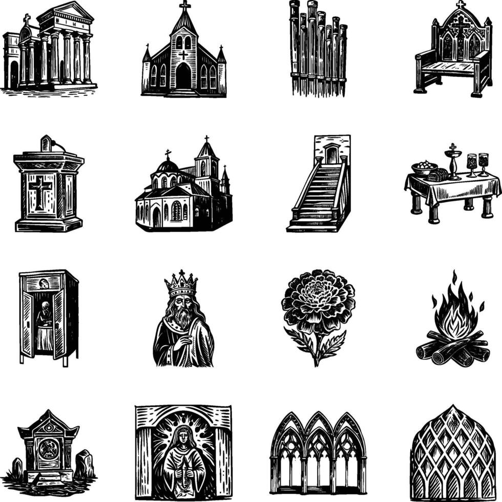Set of Vintage Style Religious Illustrations vector