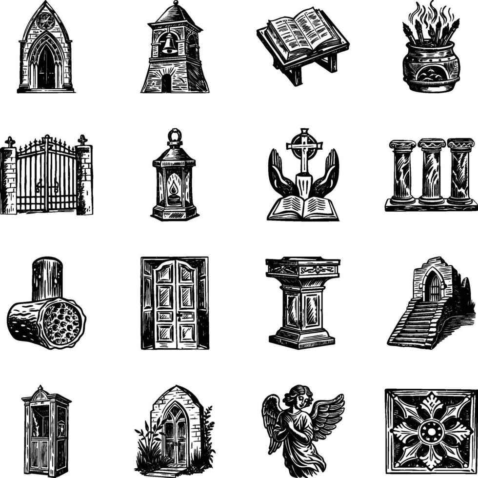 Collection of Sacred Church Vintage Illustrations vector