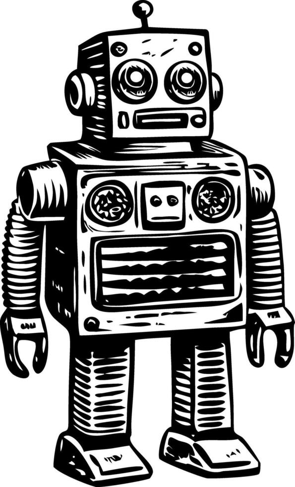 A sketchy style icon of classic retro robot vector
