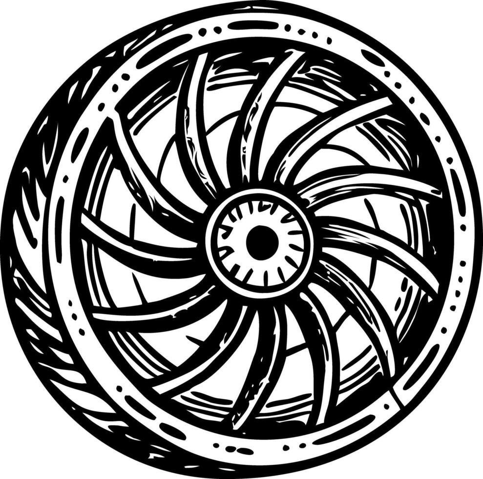 A glyph style icon showing a spinning wheel vector