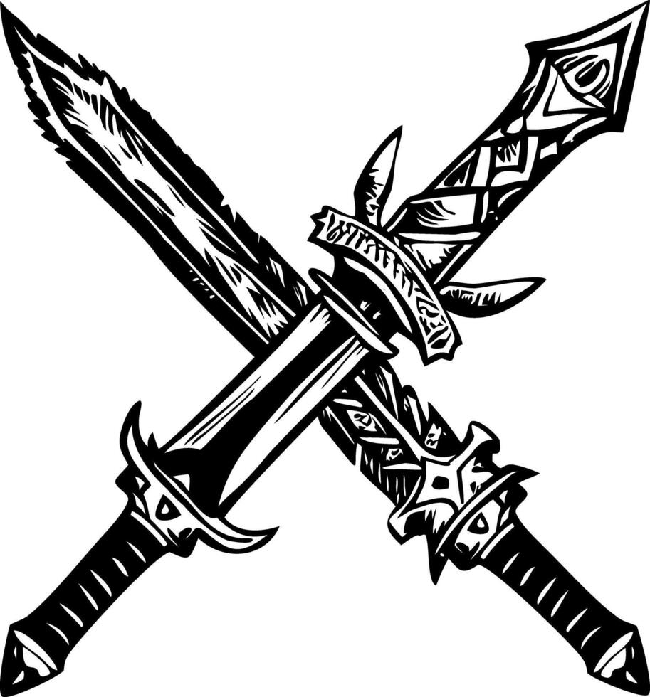 A glyph style icon of medieval cross swords vector