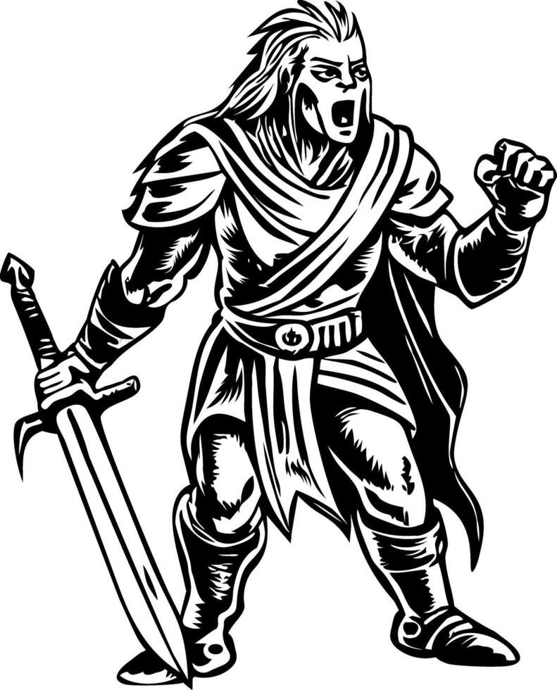 A drawing style icon showing fantasy fighter vector