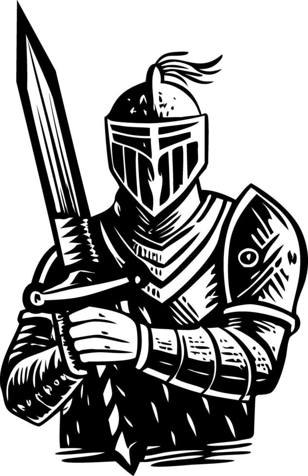 A vintage style icon of armored game knight vector