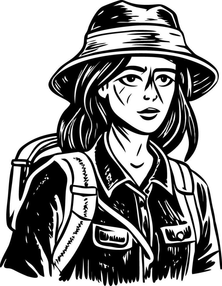 A sketchy style icon of brave female adventurer vector