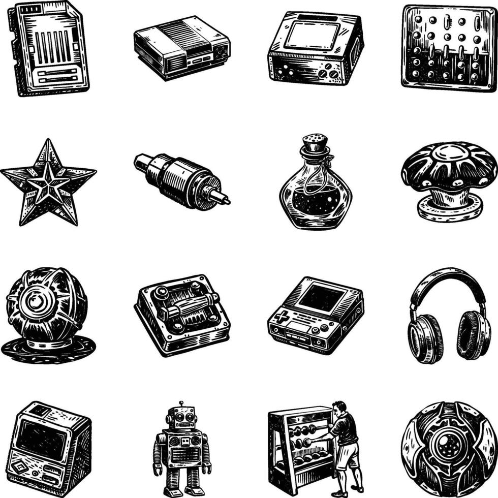 Set of Vintage Style Game Illustrations vector