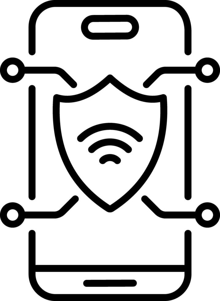 A linear style icon of app security vector