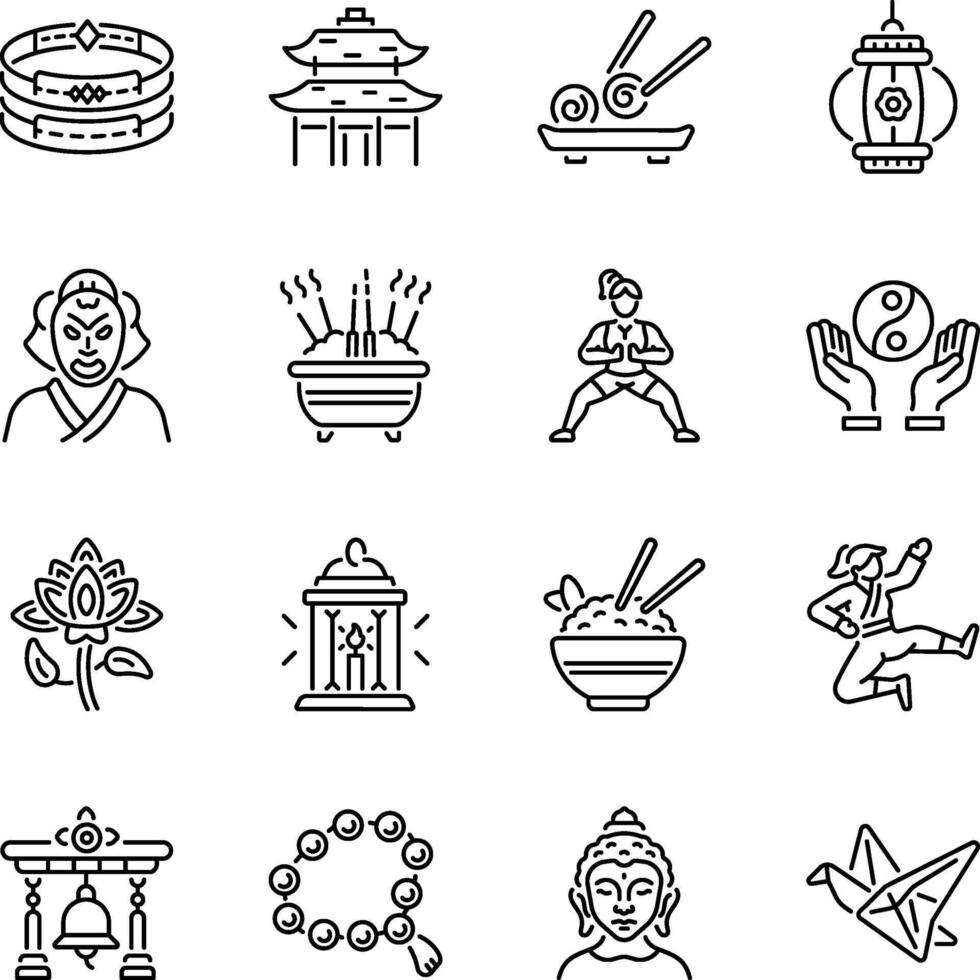 Pack of Asian Culture Linear Style Icons vector