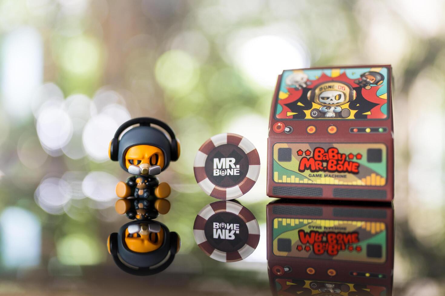 Bangkok, Thailand - May 2, 2025 Figures MR.BONE Baby Bone Series Blind Box on table. photo