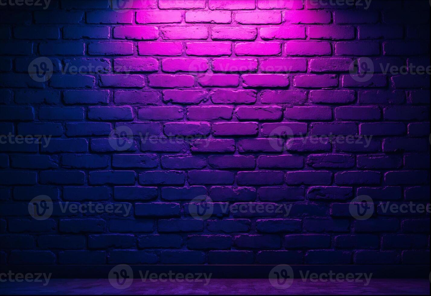 Neon Brick Wall Background Purple, Blue Dark, Grunge Texture Light Spotlight Abstract photo