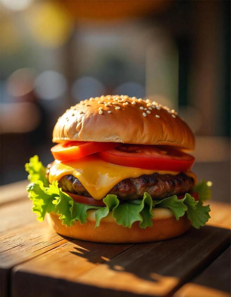 Cheese Burger with garnish photo