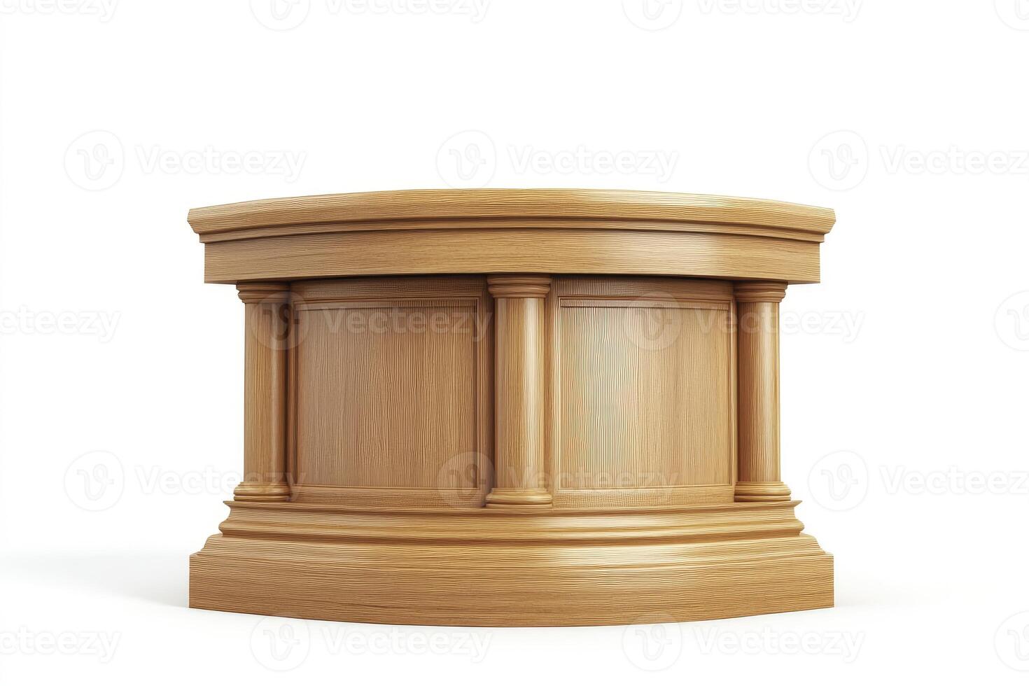 Isolated Empty Wooden Pedestal Stand for Product Display on White Background photo