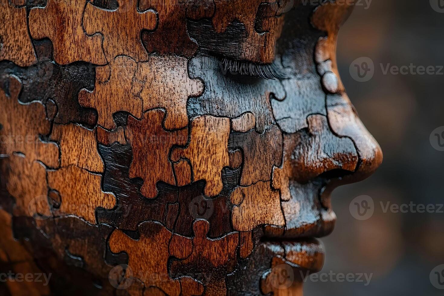 Wooden Puzzle Face Sculpture Art - Conceptual Design for Innovative Decor photo
