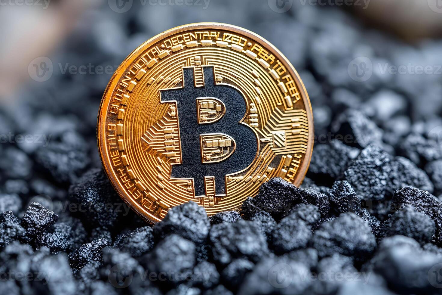 Bitcoin Cryptocurrency Concept on Coal Background for Finance and Investment Design photo