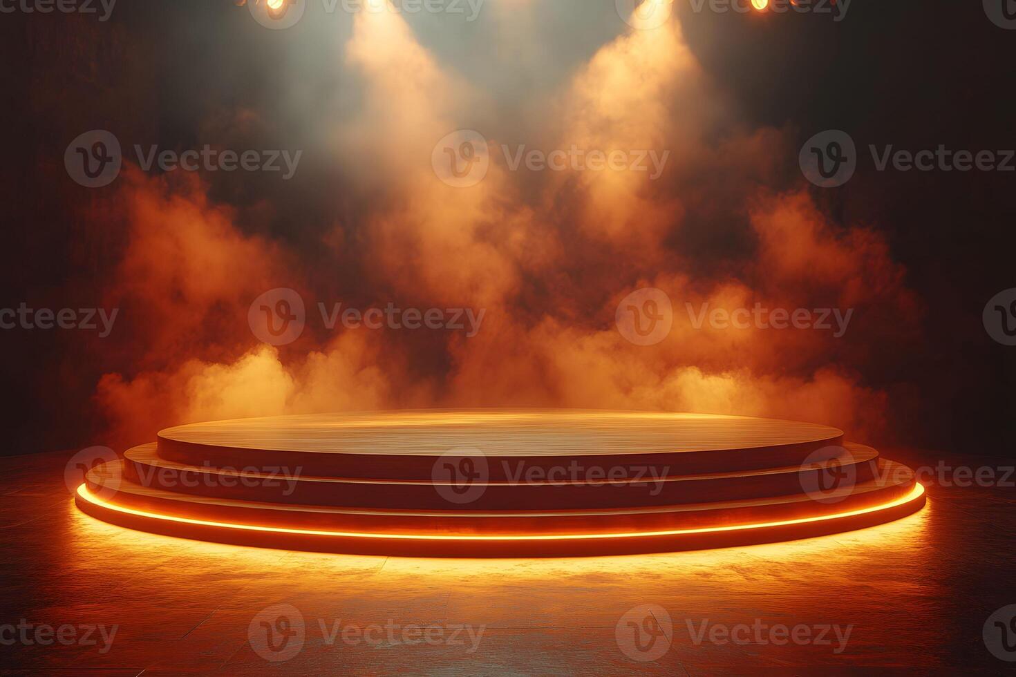 Dramatic Empty Stage with Orange Lighting for Theater or Concert Performance Concept photo