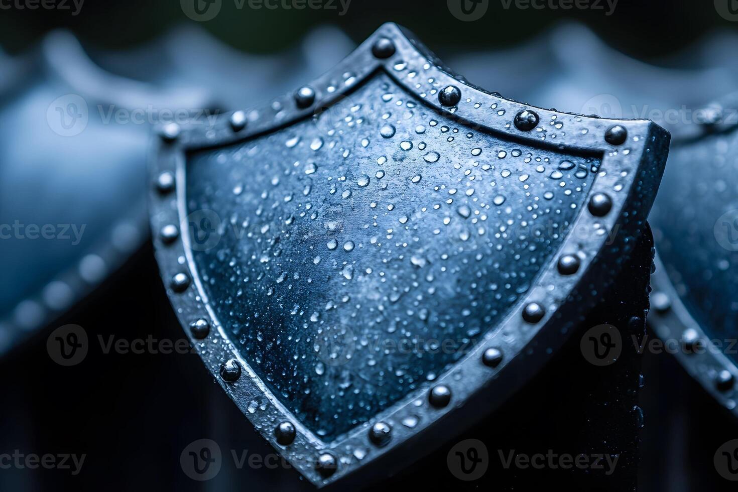 Rain-Drenched Shield with Protective Armor Design for Posters and Concepts photo