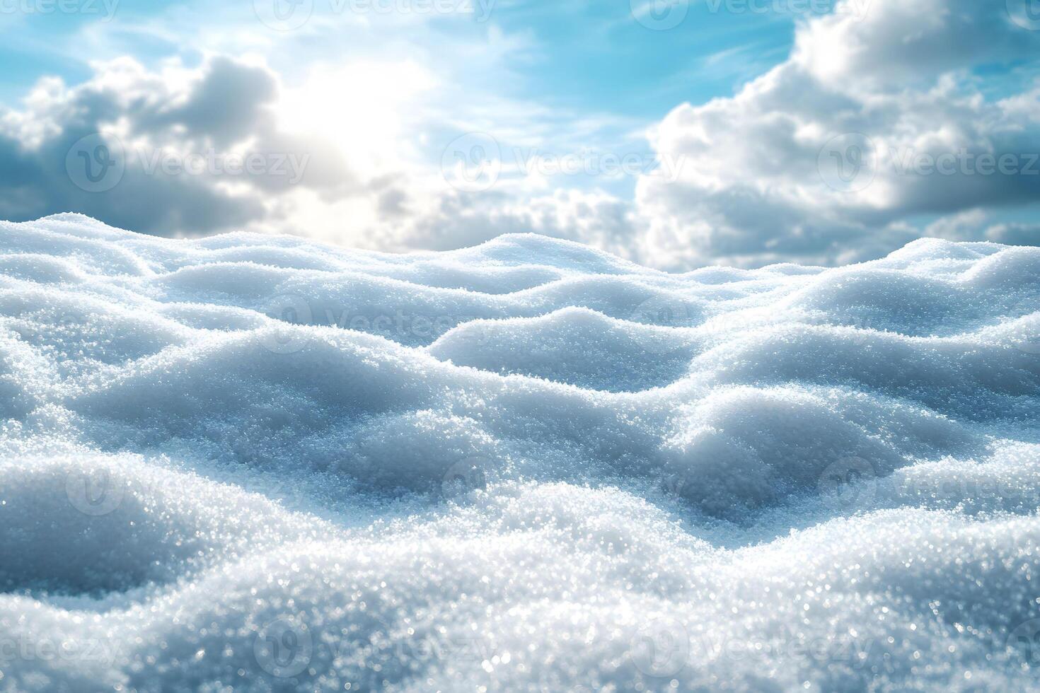 Winter Wonderland Serene Snowy Landscape Under a Bright Blue Sky for Seasonal Design photo