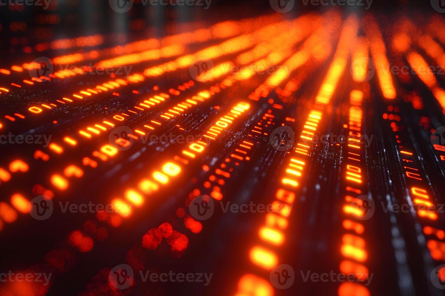 Digital Matrix Background with Glowing Orange Data Streams for Technology Design photo