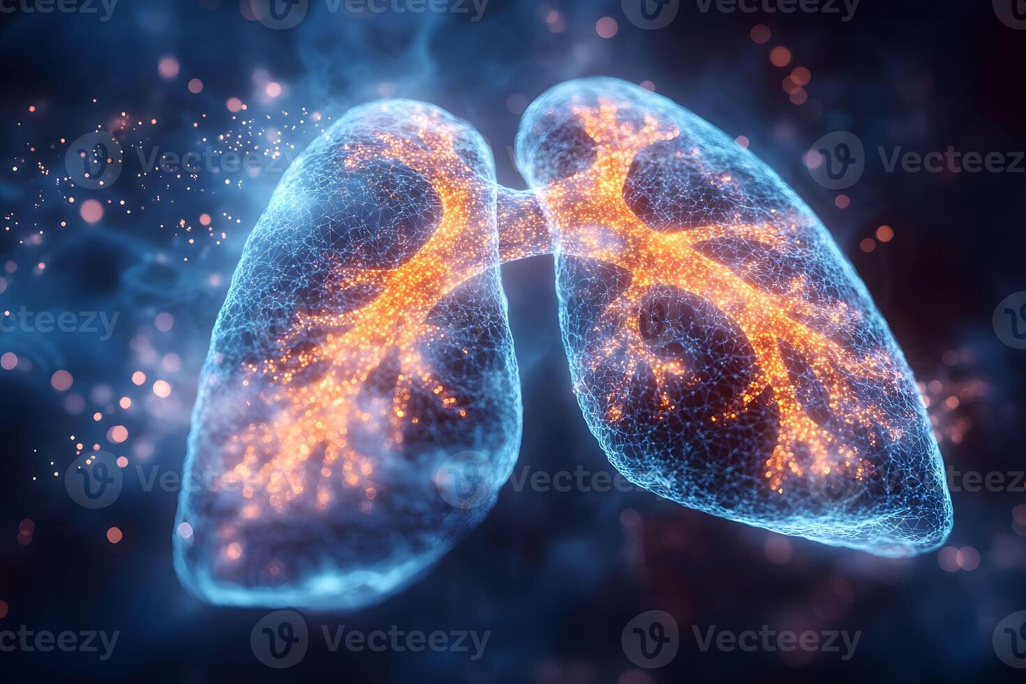 Digital Visualization of Human Respiratory System with Glowing Lungs and Bronchi photo