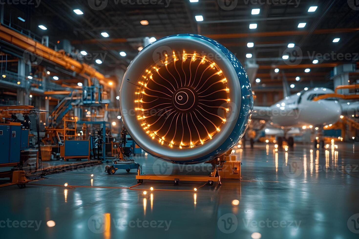 Aviation Engine Detail in a Modern Aircraft Maintenance Facility photo