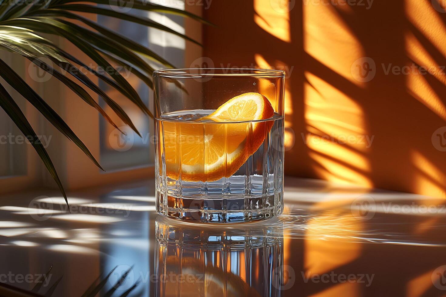Refreshing Citrus Beverage with Sunlit Reflections for Summer Design Concepts photo
