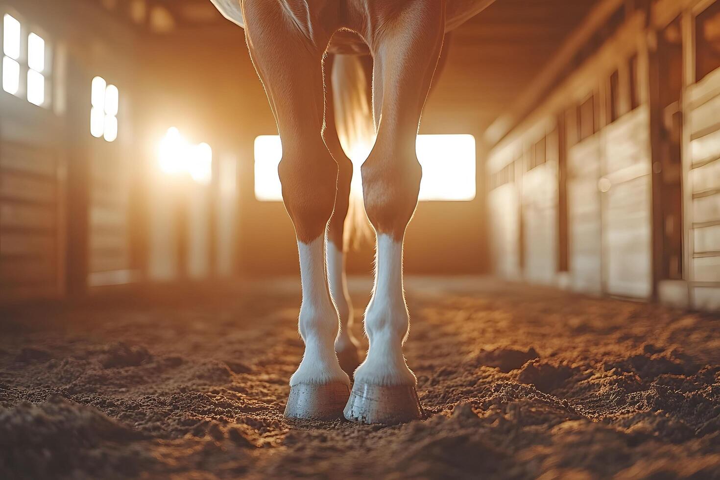Tranquil Horse Stable at Sunrise Peaceful Equestrian Scene for Design Use photo