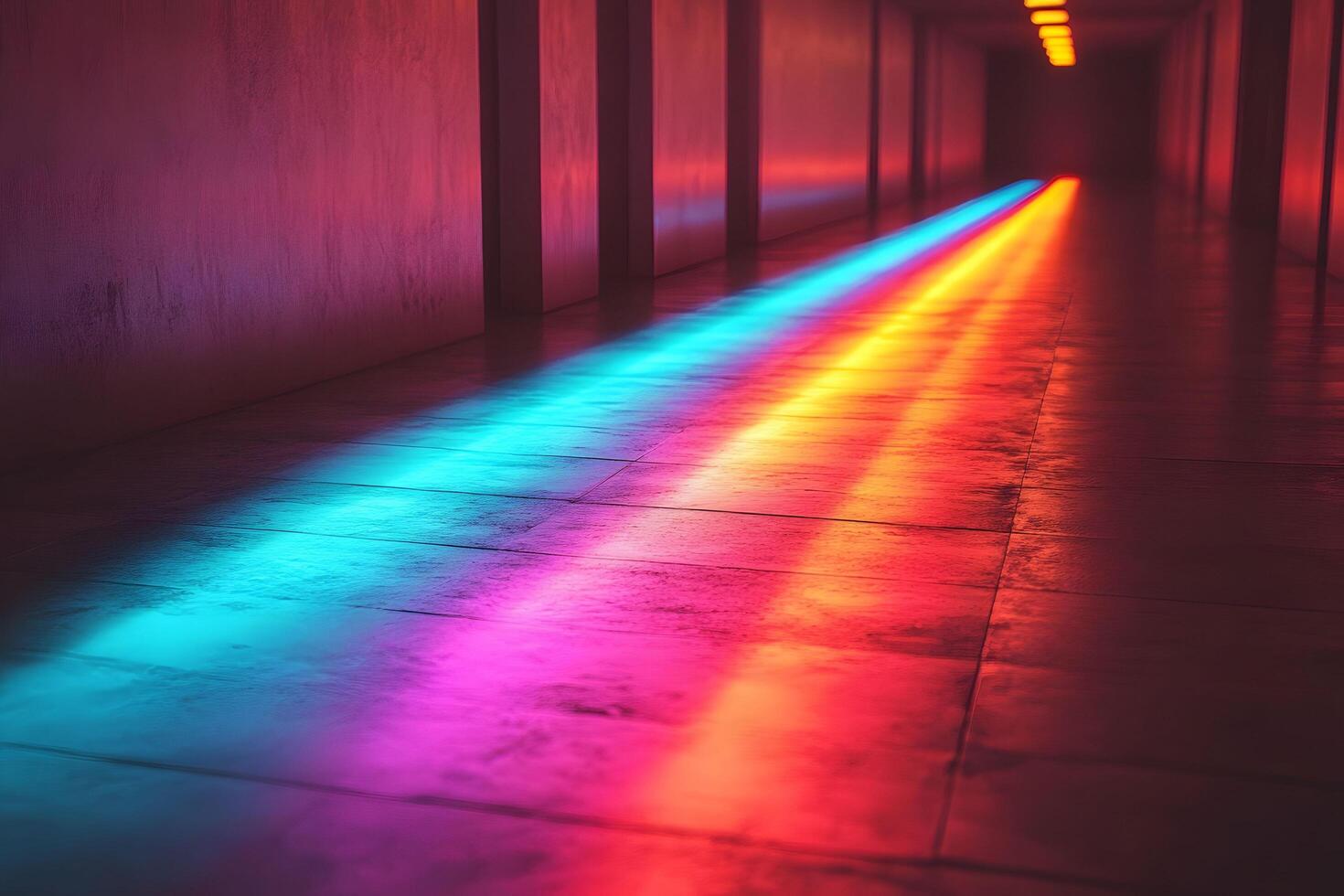 Futuristic Neon Corridor with Vibrant Light Reflection for Modern Design photo
