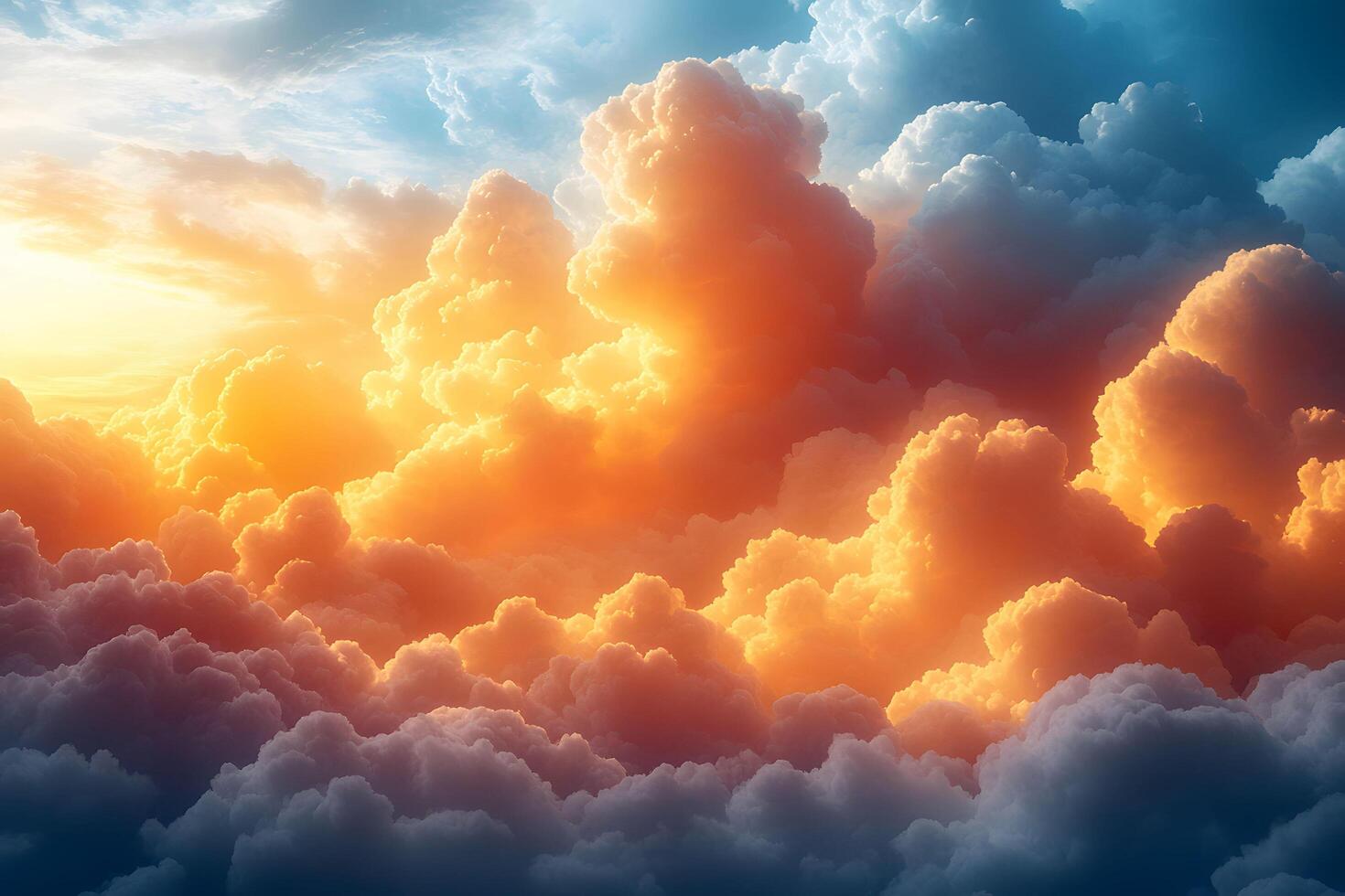 Dramatic Sunset Clouds Majestic Sky with Sunlight Illuminating Fluffy Clouds - Ideal for Nature Posters photo
