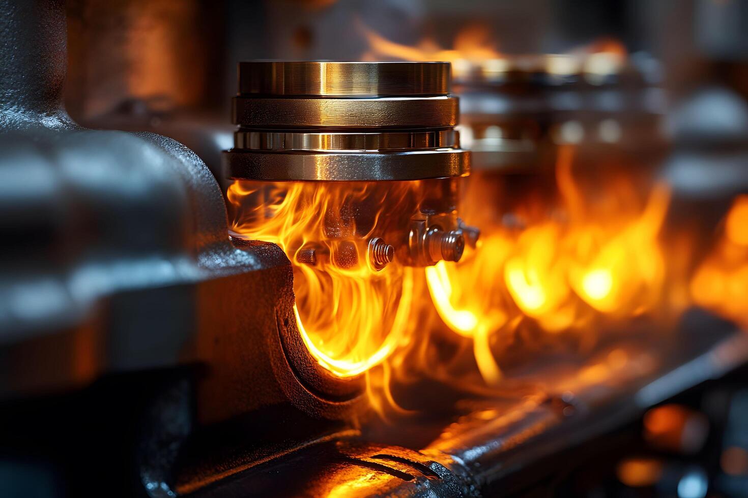 Industrial Machinery with Fire Flames - Engineering Power and Energy Concept photo