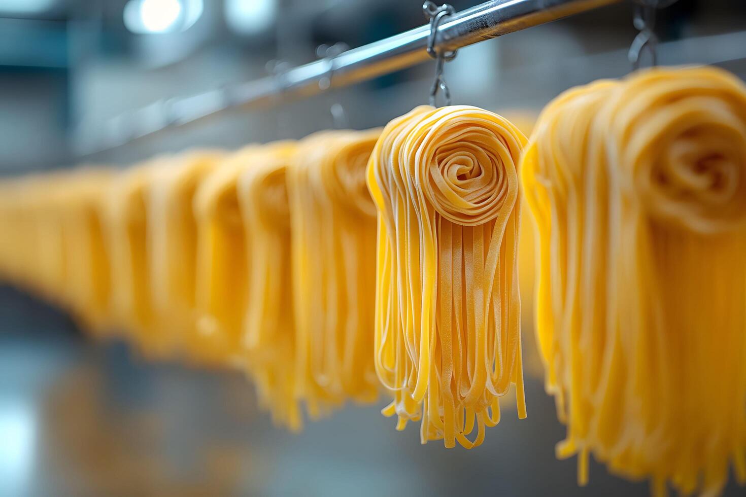 Fresh Pasta Drying in Row - Culinary Art for Italian Cuisine Concepts photo