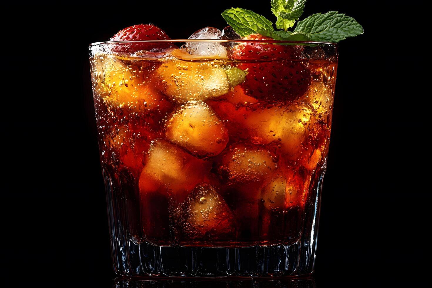 Refreshing Iced Beverage with Strawberries and Mint for Summer Drinks photo