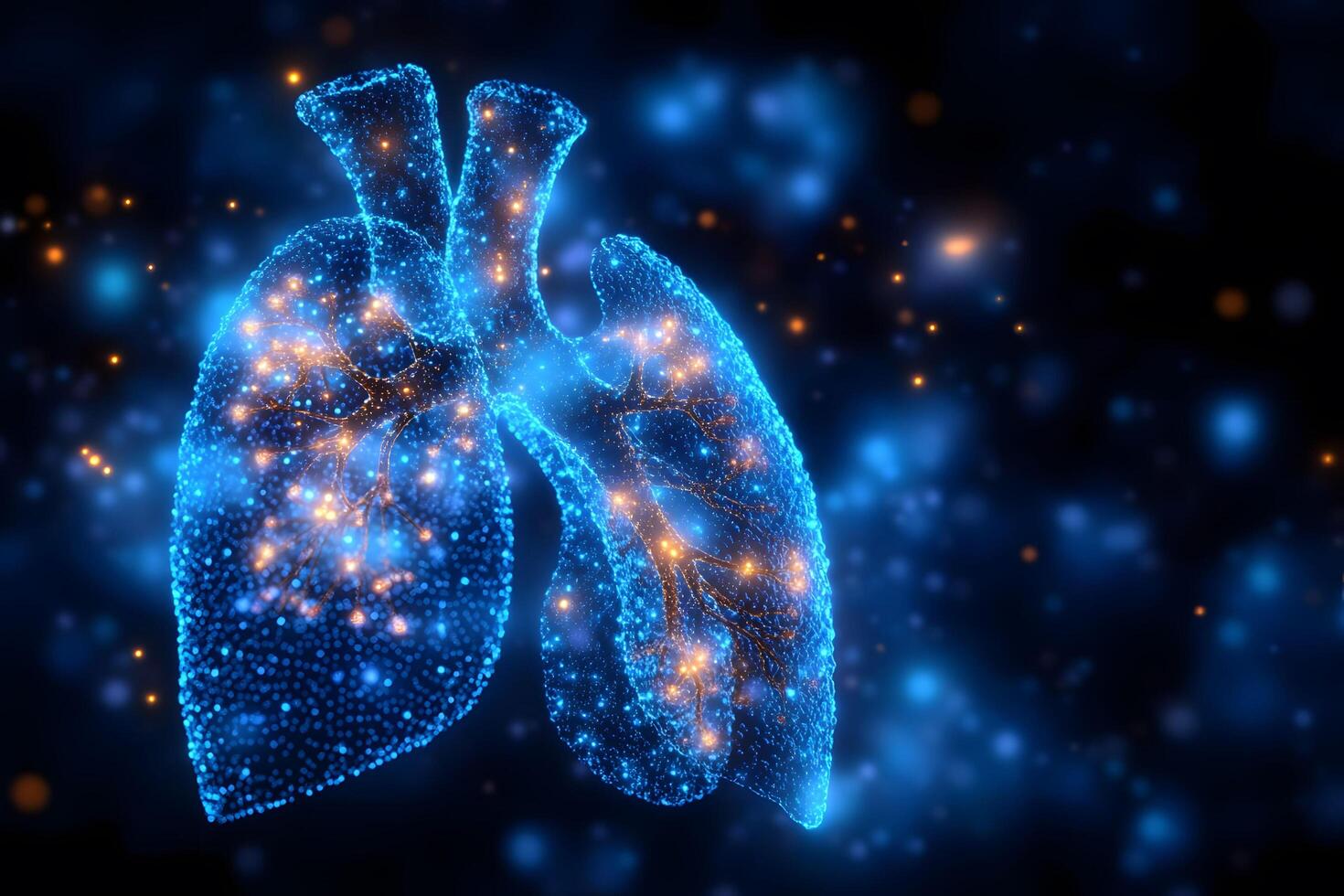 Futuristic Digital Representation of Human Lungs with Glowing Neural Network Connections photo