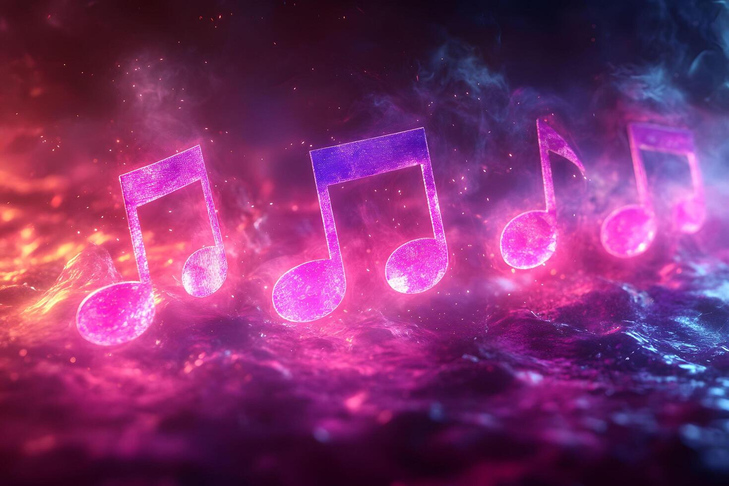 Vibrant Musical Notes in Neon Colors for Creative Design and Digital Art photo