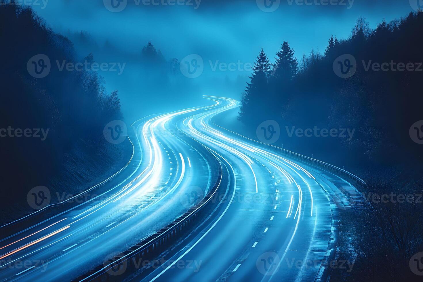 Serene Night Highway Long Exposure Photography for Artistic Prints and Posters photo