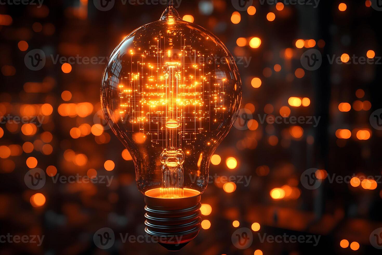 Innovative Technology Concept with Digital Light Bulb and Glowing Network photo