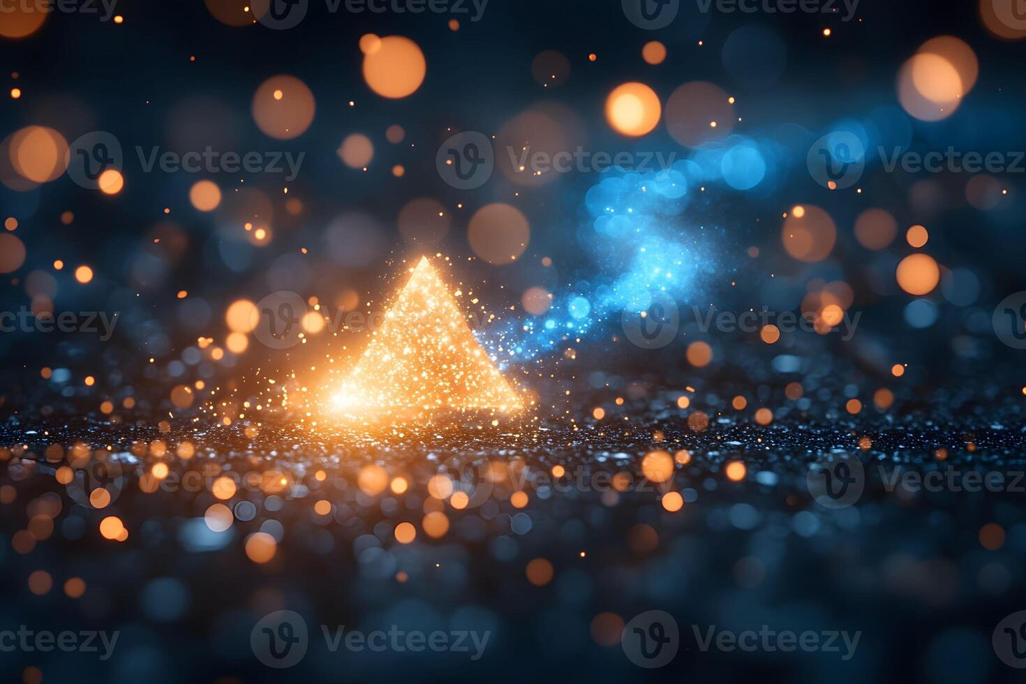 Magical Glowing Pyramid with Sparkling Bokeh on Mystical Background photo