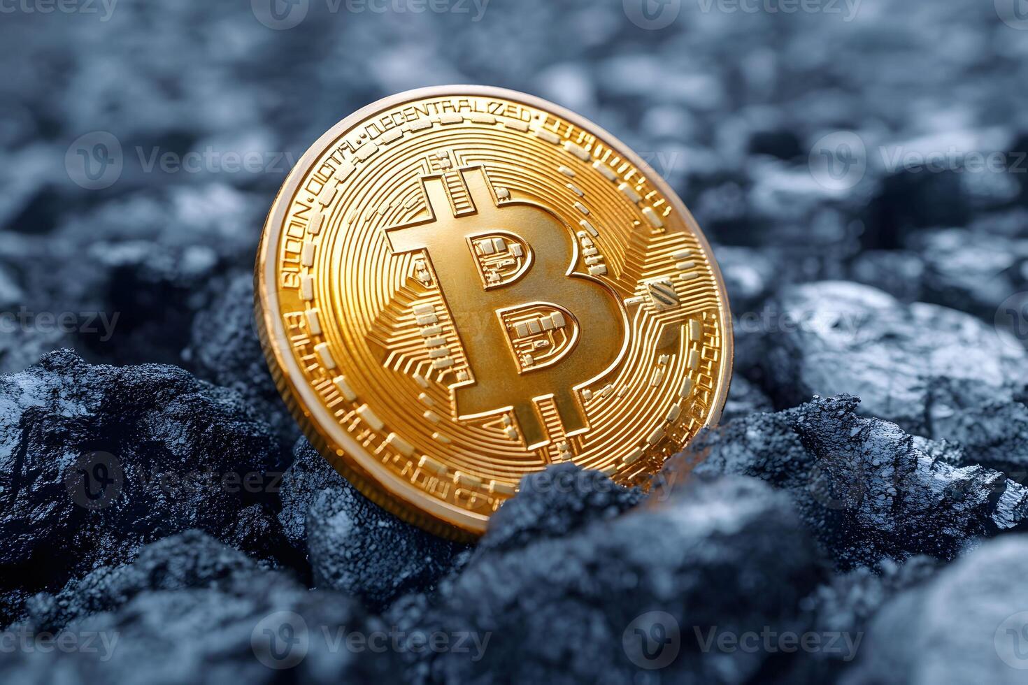 Golden Bitcoin on Cracked Terrain Cryptocurrency Value and Stability Concept photo