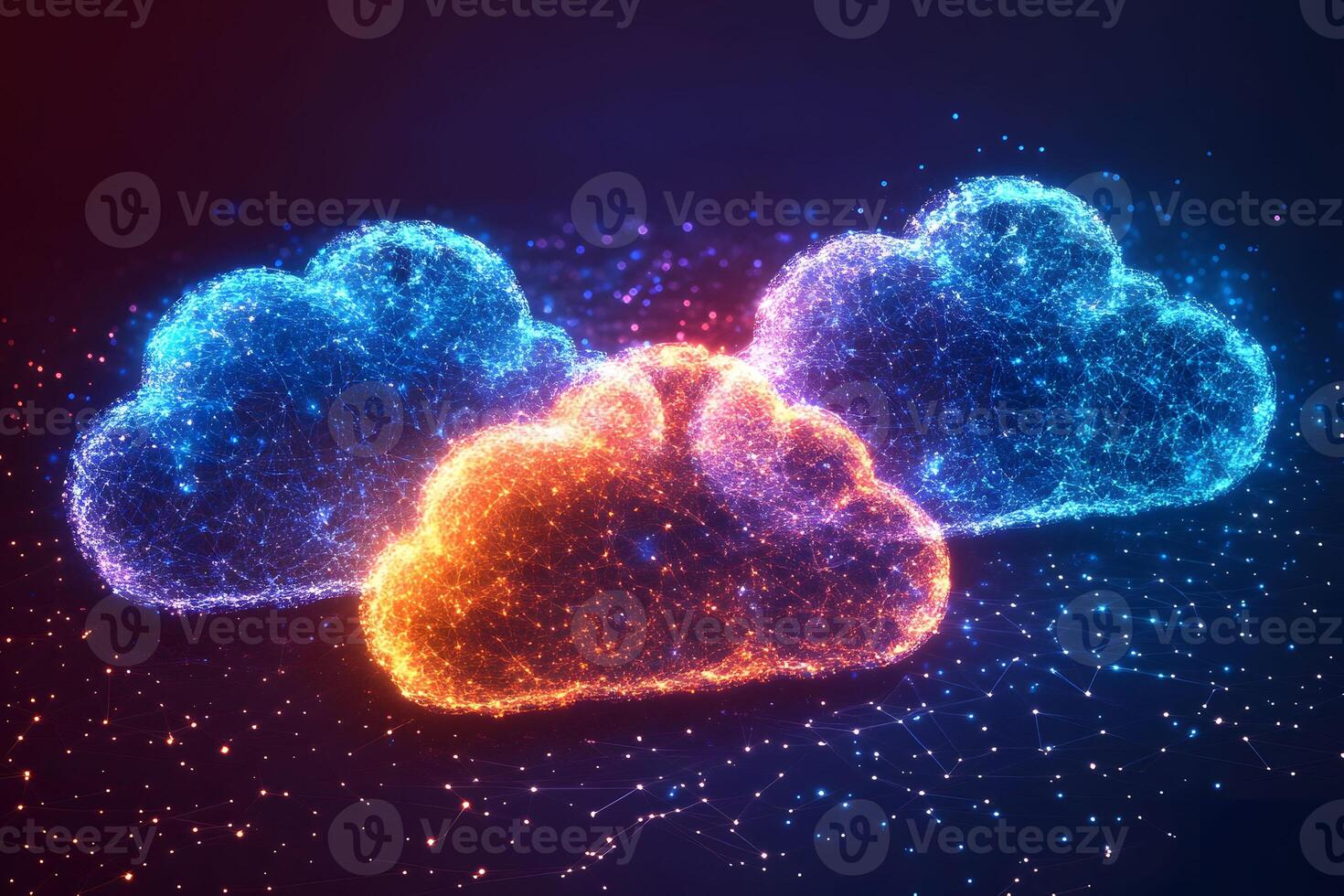 Futuristic Cloud Technology with Digital Network Connections for Cybersecurity and Data Storage Solutions photo