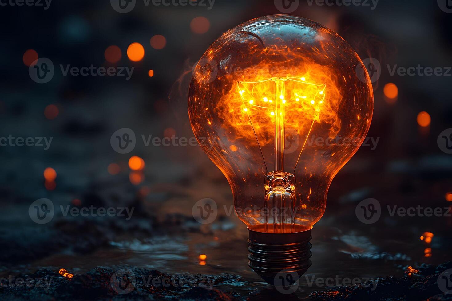 Glowing Light Bulb in Dark Atmosphere - Concept of Innovation and Creativity photo