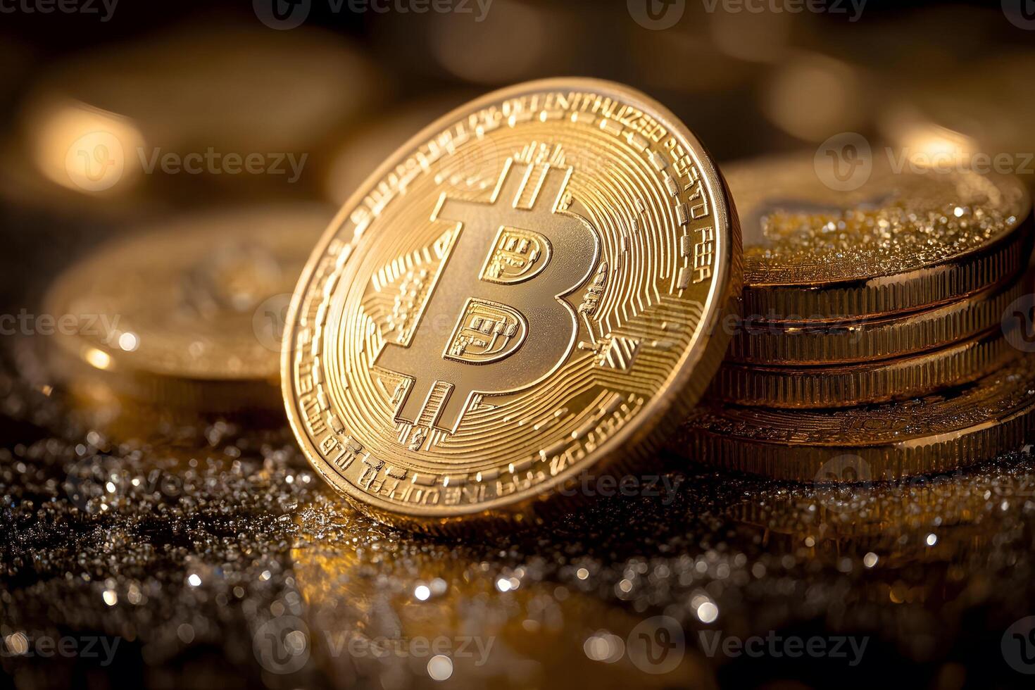 Bitcoin Gold Coin on Sparkling Surface - Cryptocurrency, Finance, Investment photo