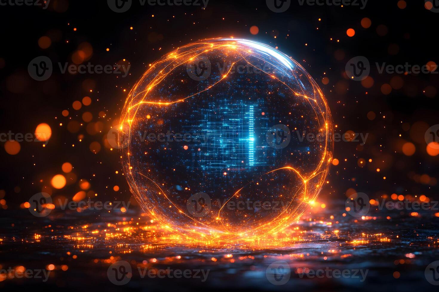 Futuristic Digital Sphere with Neon and Light Effects for Technology Design photo