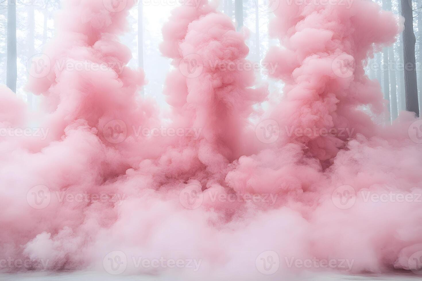 Ethereal Pink Smoke in Mystical Forest Setting for Dreamy Design Concepts photo