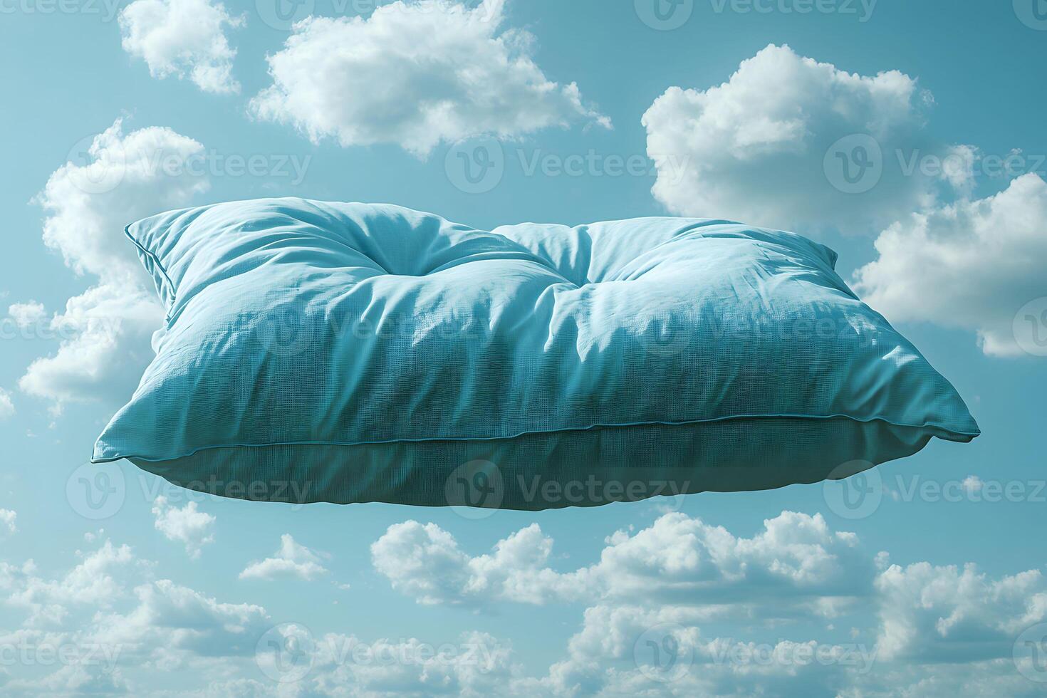 Surreal Floating Pillow in a Cloudy Sky - Dreamlike Concept for Imagination and Relaxation photo
