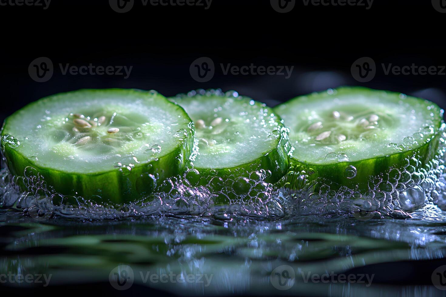 Fresh Cucumber Slices in Water with Bubbles - Perfect for Spa, Wellness, and Health-Themed Designs photo