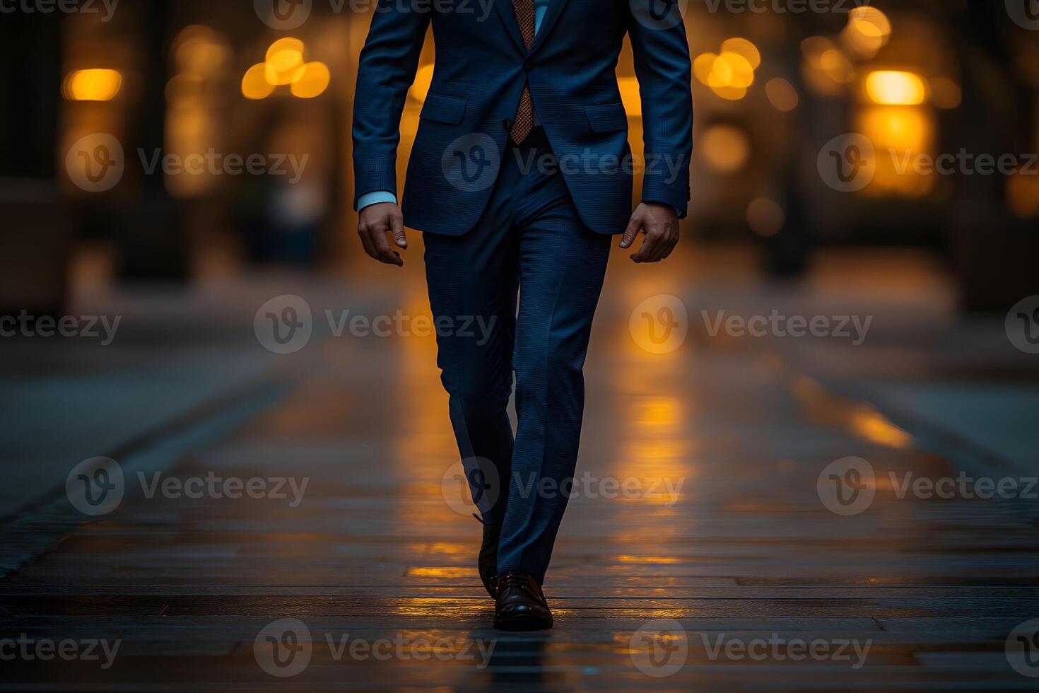 Business Professional Walking at Dusk in Urban Setting for Corporate Design photo
