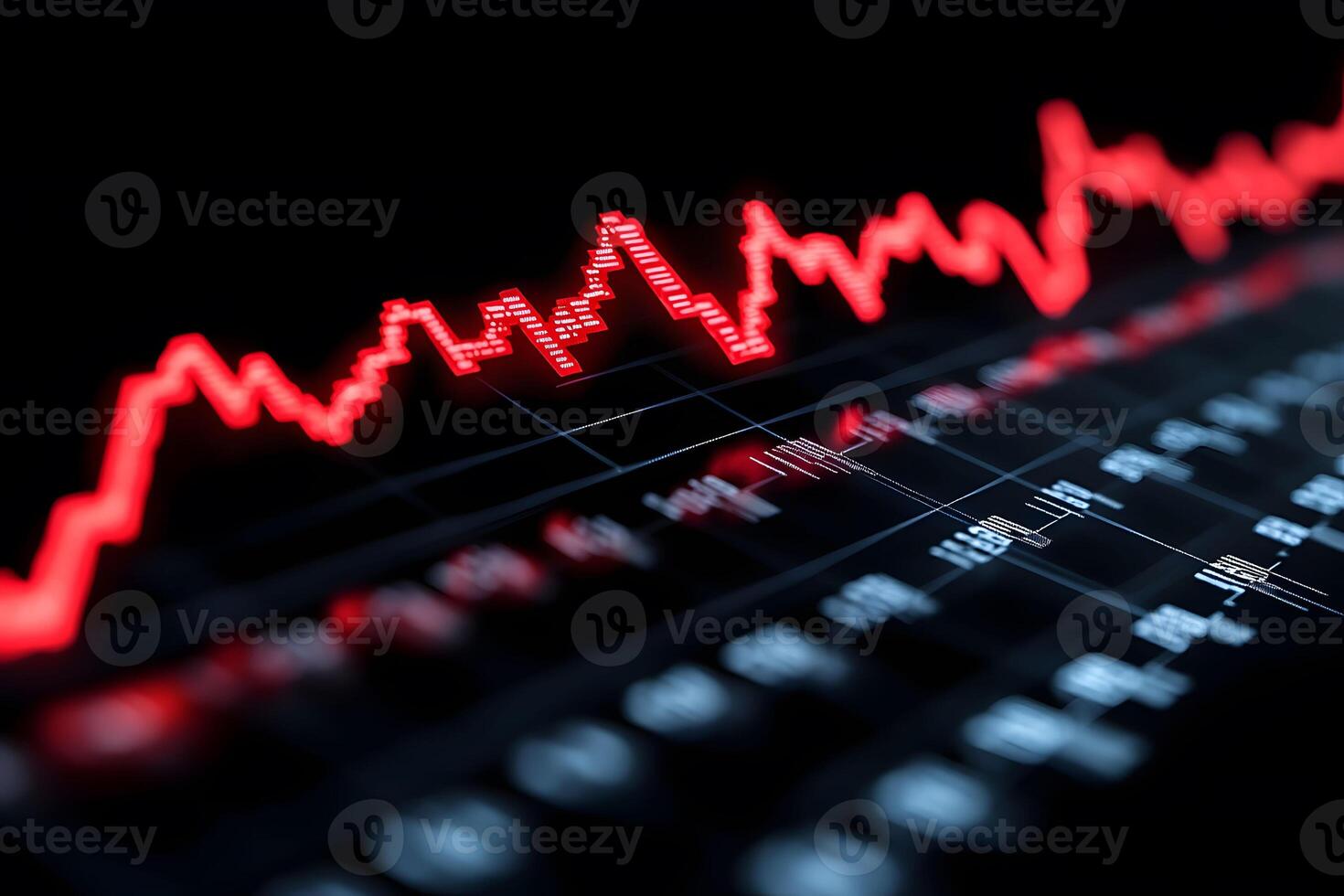Dynamic Stock Market Analysis with Red Downtrend Line on Black Background photo