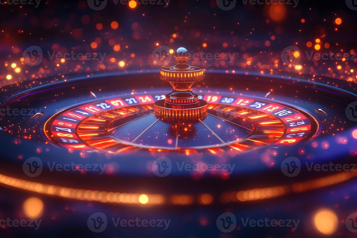 Casino Roulette Wheel with Glittering Lights - Gambling Concept for Game Night Theme photo