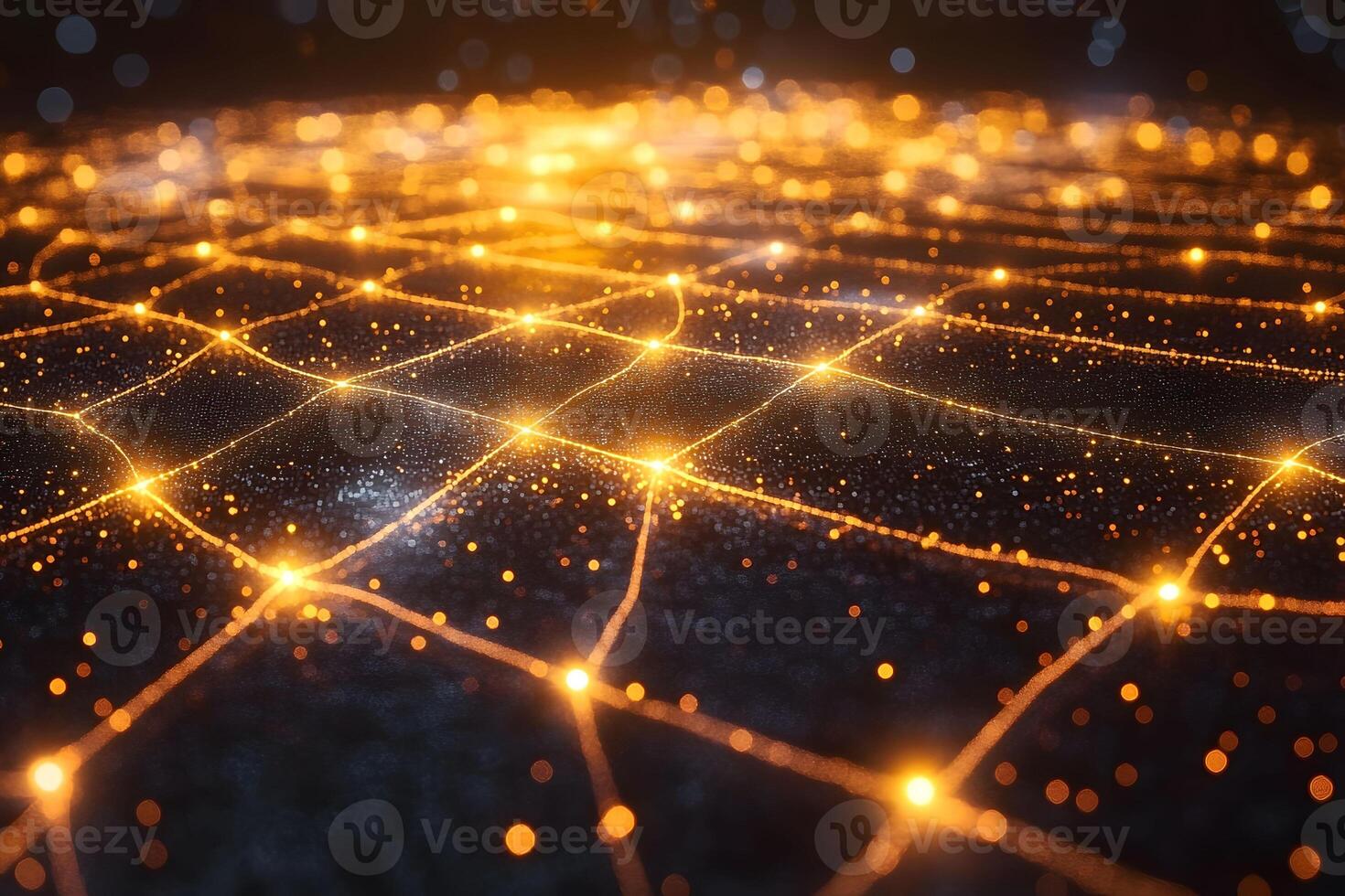 Abstract Network of Glowing Orange Lights on Black Surface for Digital Technology Design photo