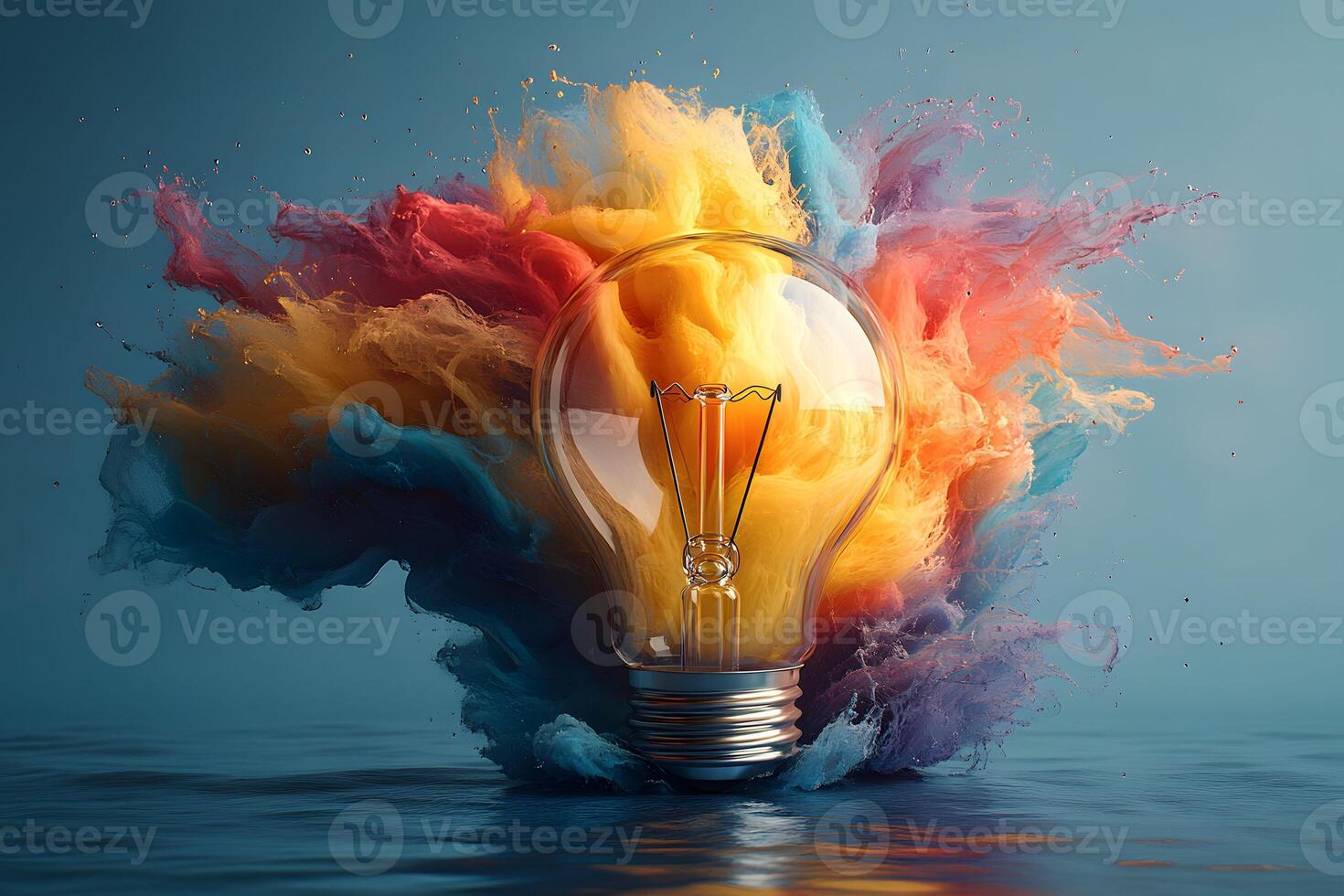 Vibrant Light Bulb Explosion with Colorful Smoke for Creative Design Concepts photo