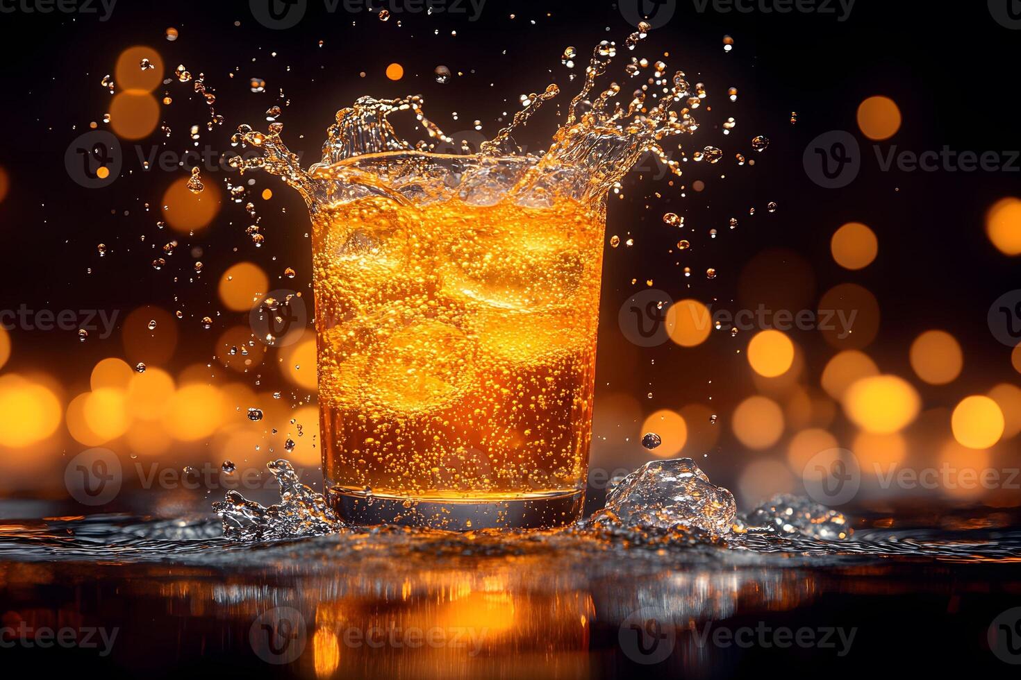 Refreshing Splash of Whiskey with Ice - Perfect for Beverage and Bar-Themed Designs photo