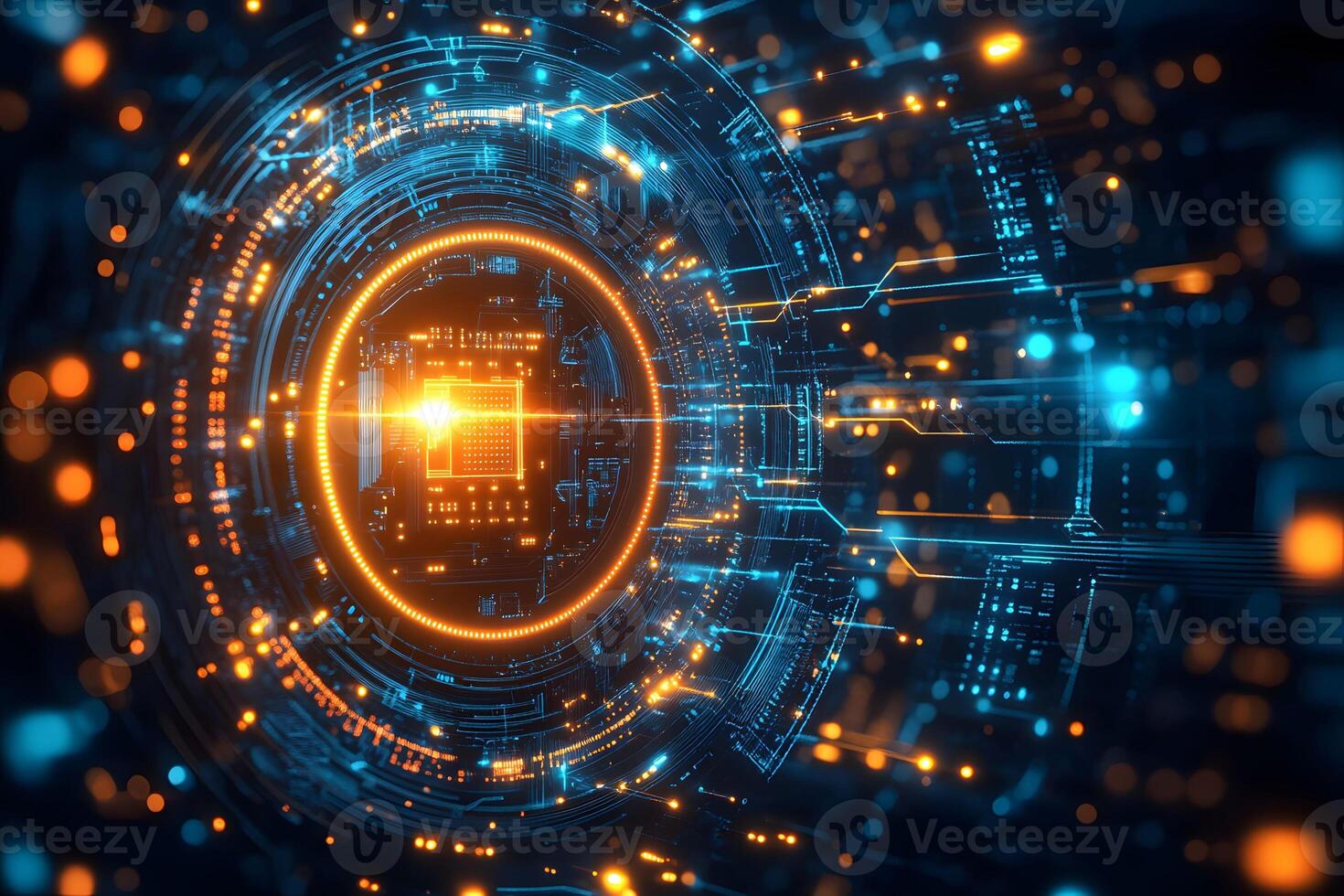 Futuristic Digital Circuit Board with Glowing Lights for Tech and Innovation Design photo